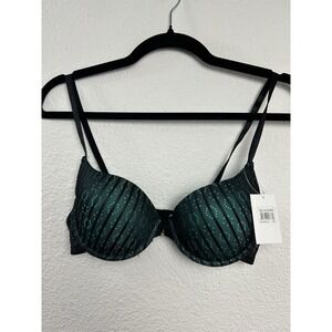 Hers by Herman Womens Black Emerald Green Striped Lace Push Up Bra 34B B2103GRE